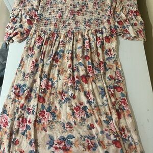 Gilli Off Sholder Floral Dress in Cream and Red